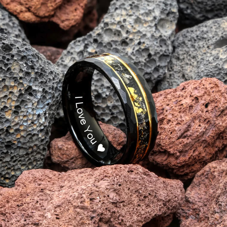 Ġirda Orion ta' Tungsten b'Folja tad-Deheb u Inlay ta' Meteorite Iswed